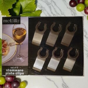 Nwt Metalla Stainless Steel Set of 6 New Stemware Plate Clips by Prodyne
